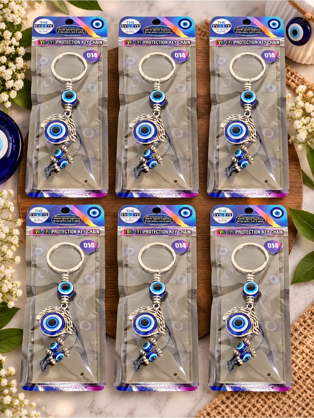 6 Evil Eye Protection Key Chain - Blue by